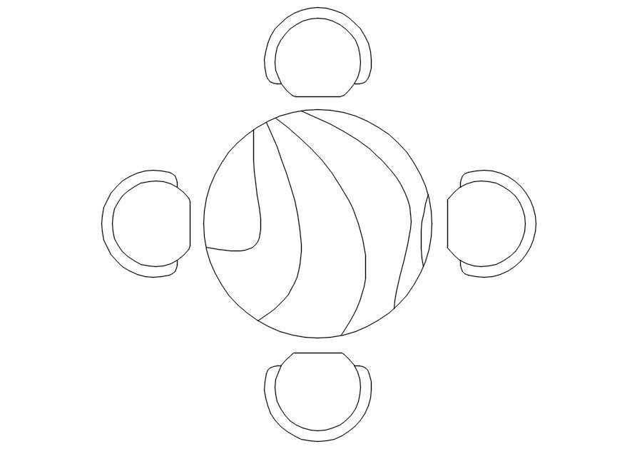 4-Seater Dining Table 2D CAD Block Layout in DWG File