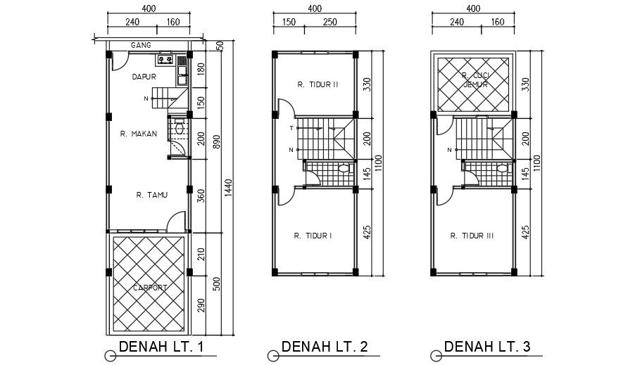 4x14m architecture house plan AutoCAD drawing model