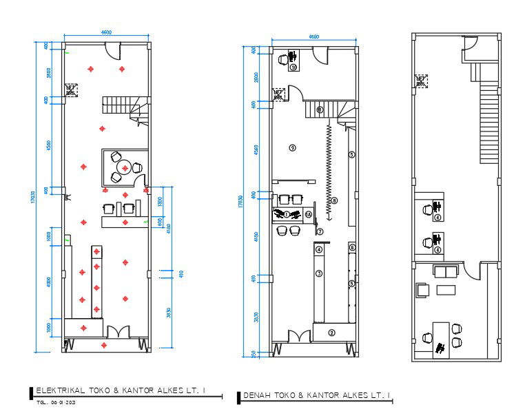 4x17m office plan is given in this CAD file