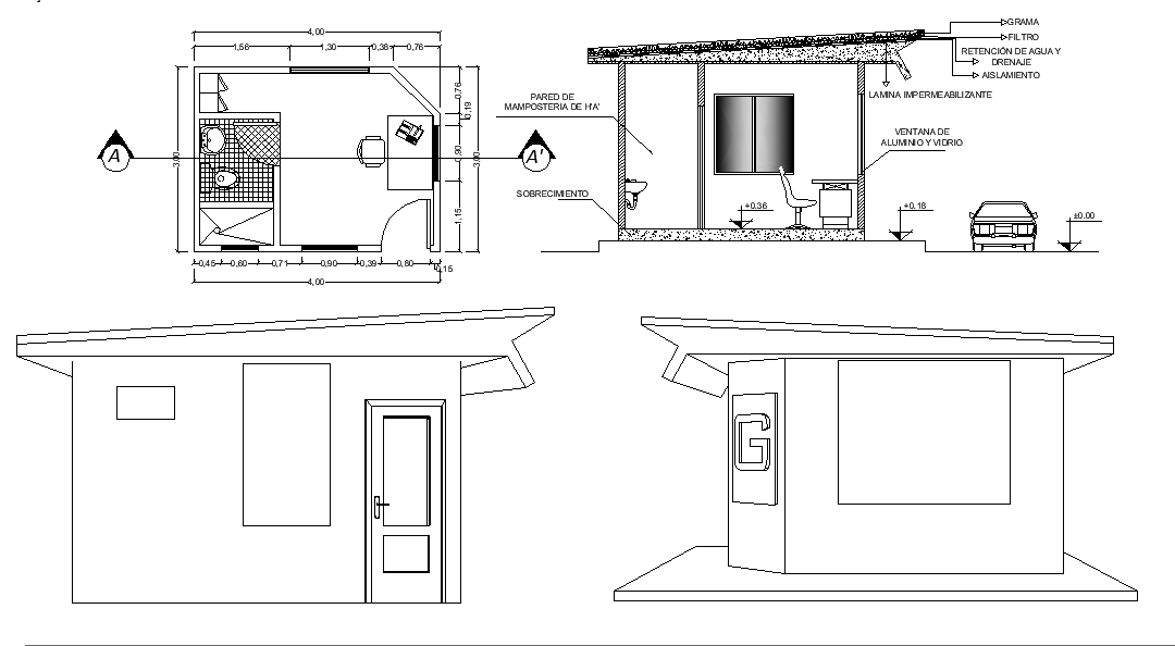 4x3 Meter Security Cabin AutoCAD DWG File with Detailed Layout