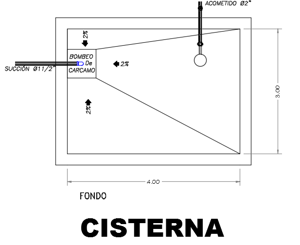 4x3m cistern 2D AutoCAD drawing is given in this file