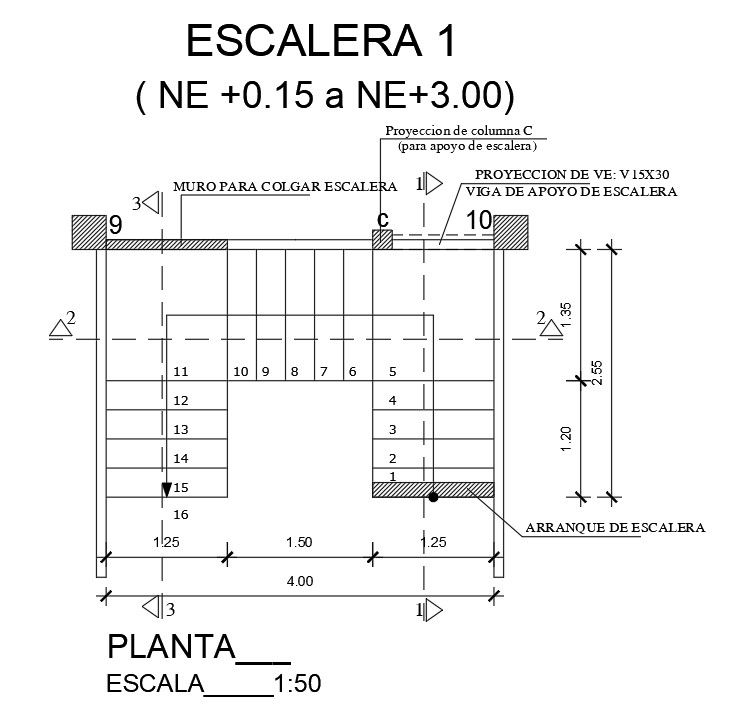 4x3m staircase plan is given in this Autocad drawing file. Download now.