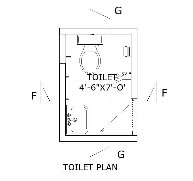 4’x6’ toilet plan is given in this Autocad drawing file. Download now.