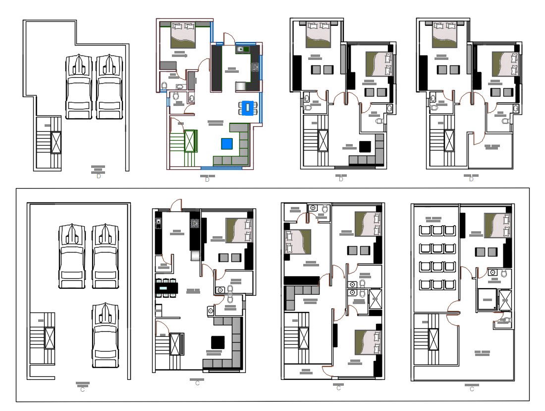 5 BHK Architecture Bungalow Furniture Layout Plan AutoCAD File