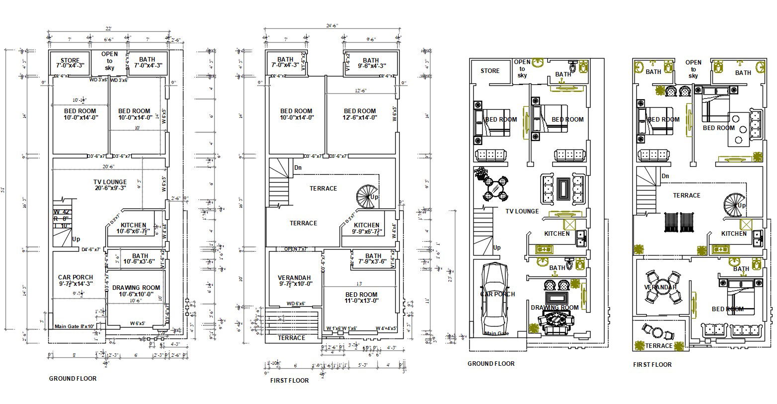 5 BHK Luxurious House Furniture Layout Plan With Dimension AutoCAD File