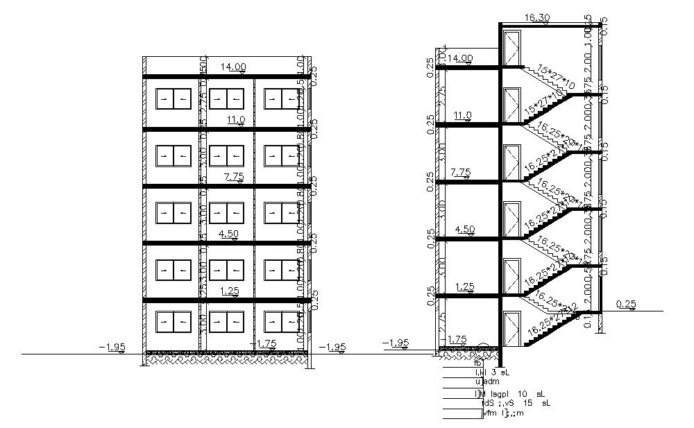 5 Storey Apartment Building Section CAD Drawing DWG