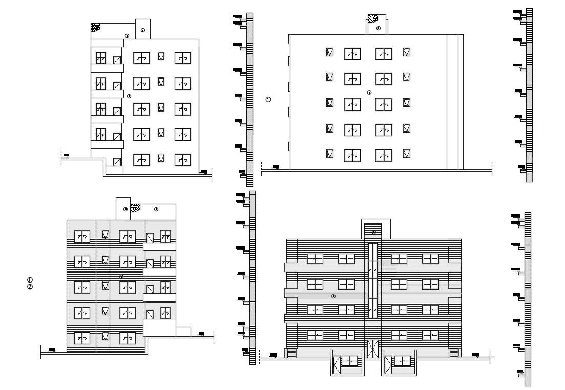 5 Storey Apartment building Elevation Design With Dimension