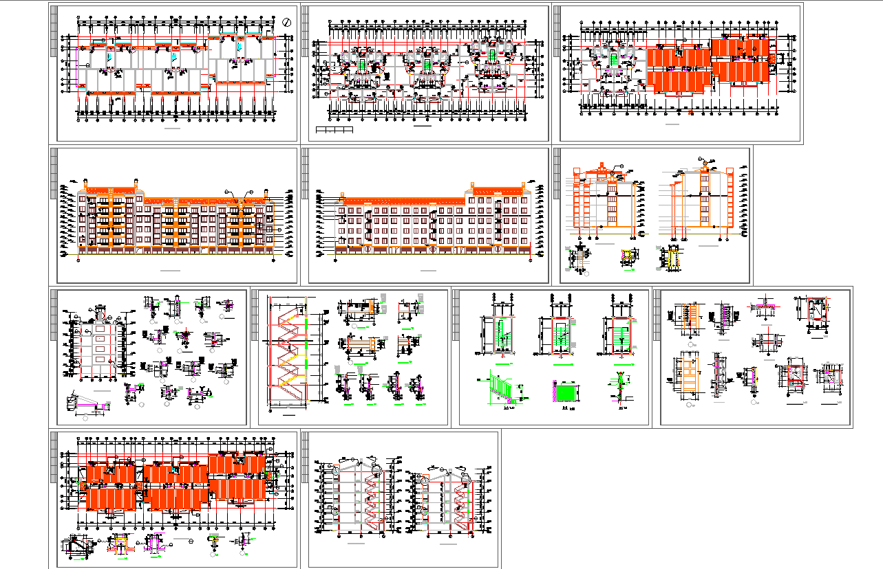 5 story 2 bhk apartment architecture plan and detail drawing