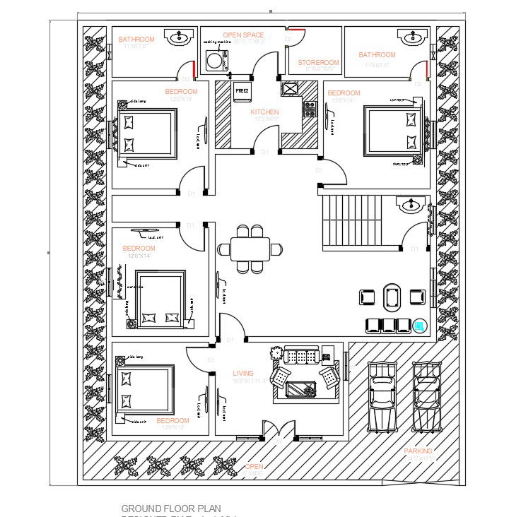 50×60 House Plan with Furniture Layout CAD File for Residential Design