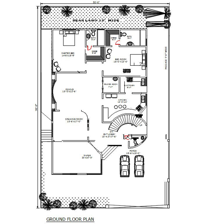 50' X 90' Architecture House Drawing DWG File