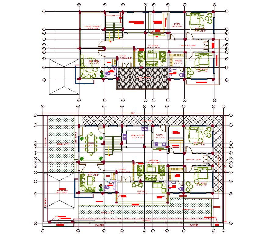 5000 Square Feet House Plan With Center Line AutoCAD Drawing DWG File
