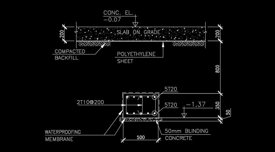 500x350mm column cross section with 80mm distance of slab
