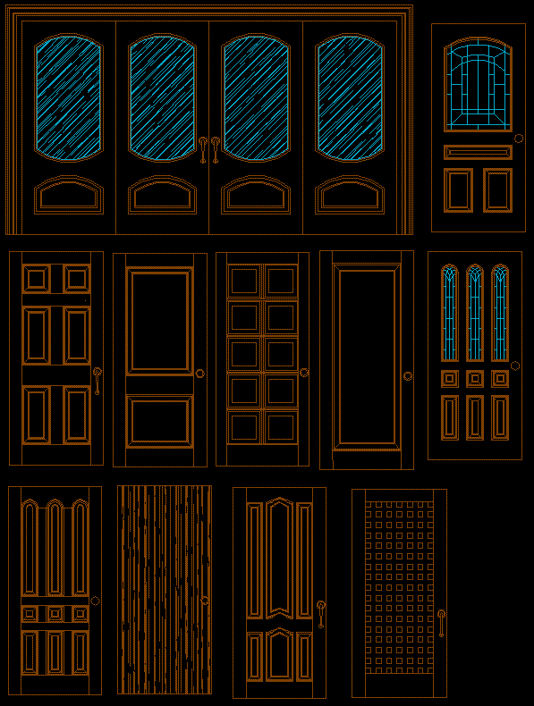 Modern Wooden Door CAD Designs DWG File for 2D Architectural Plans