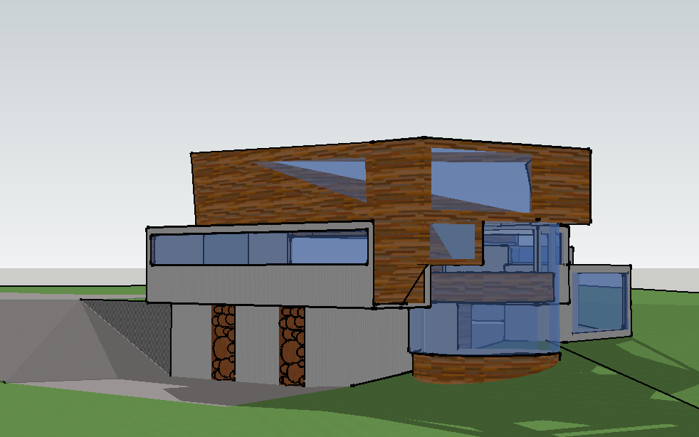 3D Modern House AutoCAD Drawing File with Glass Window Elevation