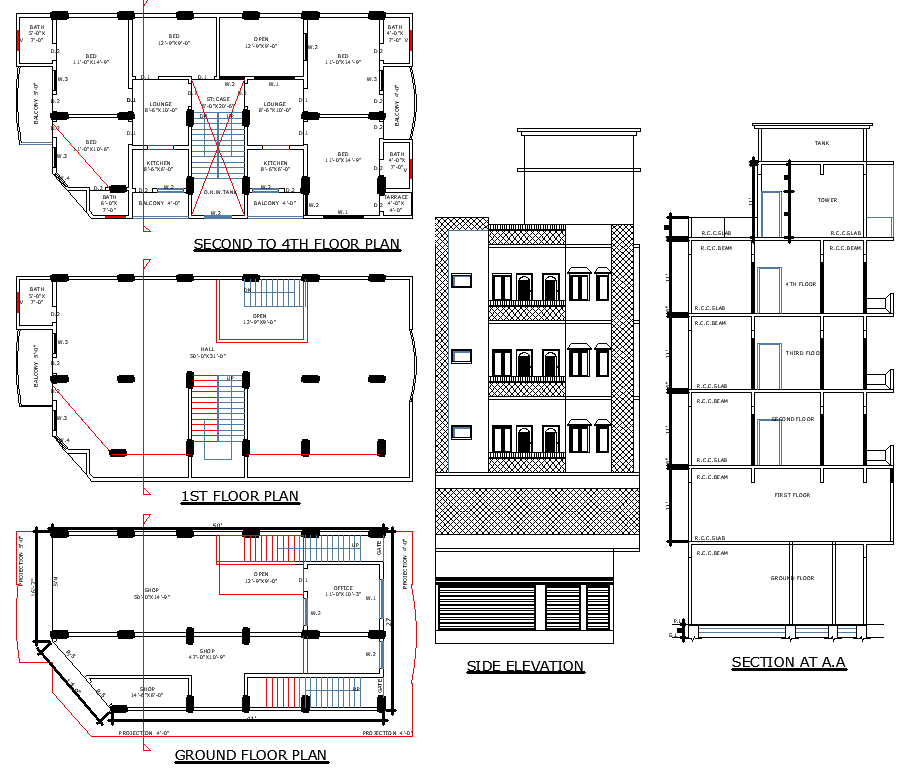 50x27 Multi-Story Residential and Commercial AutoCAD Plan