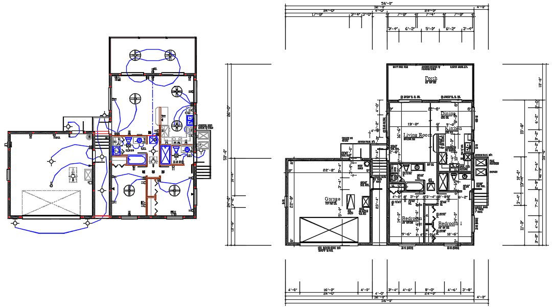50'X56' House 2 BHK Layout CAD Drawing DWG File