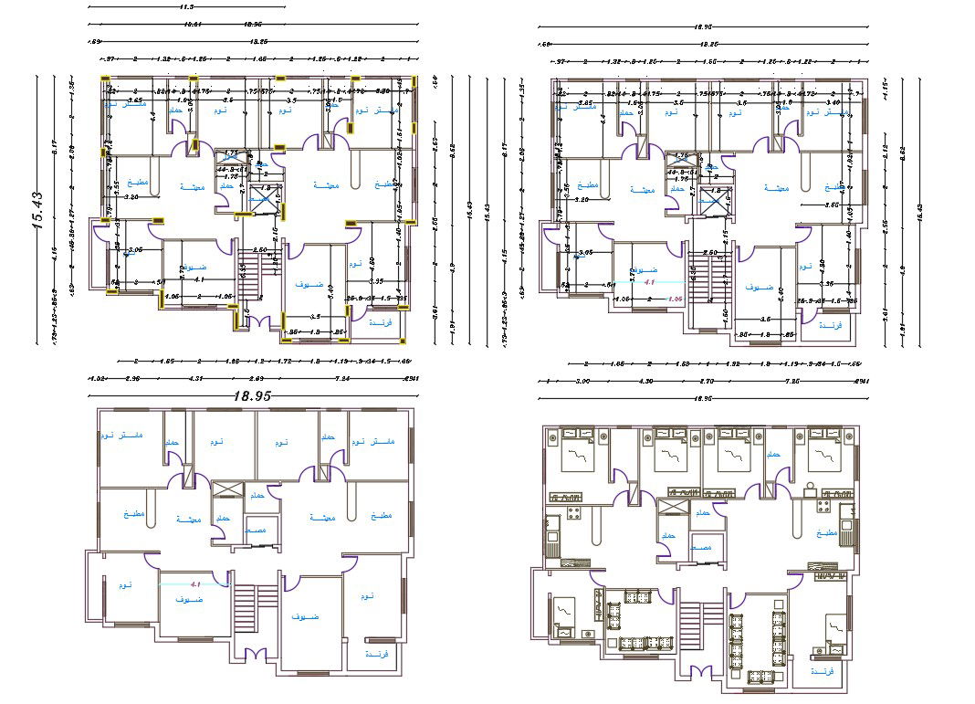 50' X 62' Luxurious 3 BHK Apartment Floor Plan Design DWG File