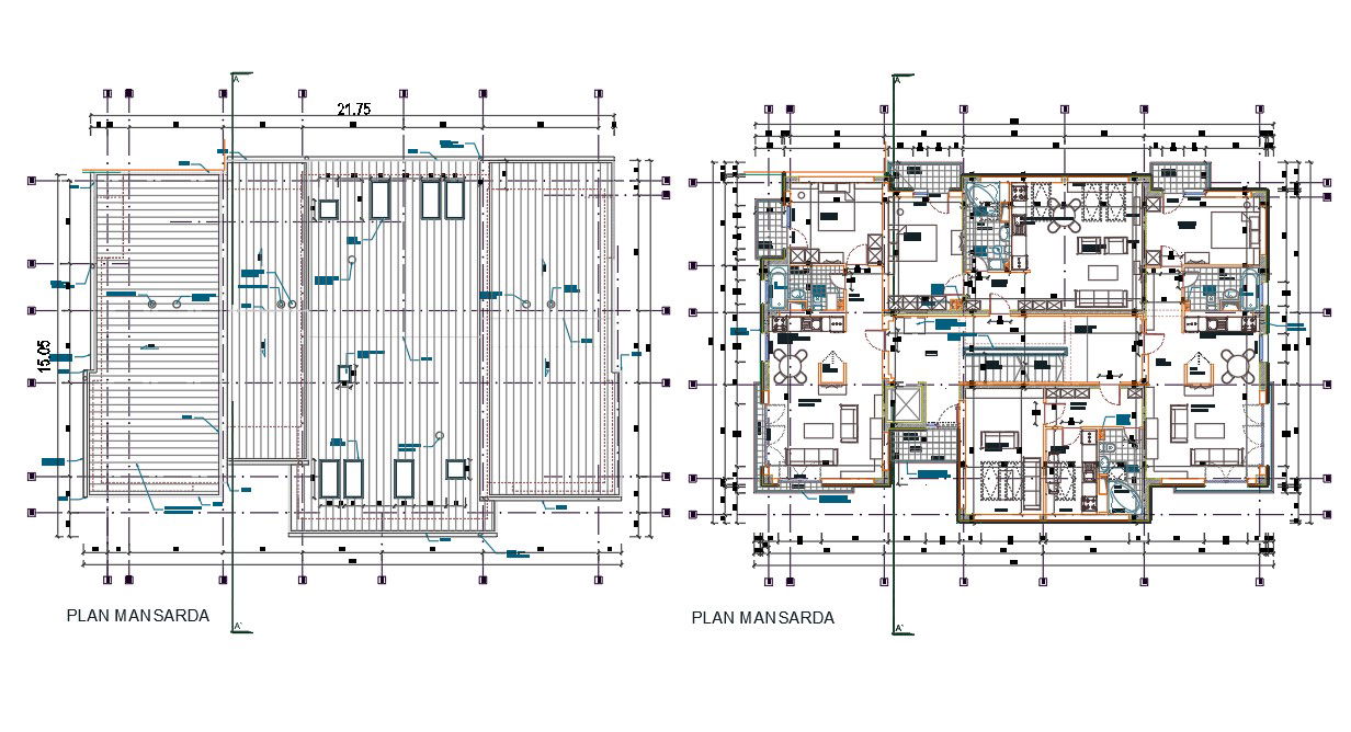 50 X 70 Feet 1 BHK Apartment Furniture Plan DWG File