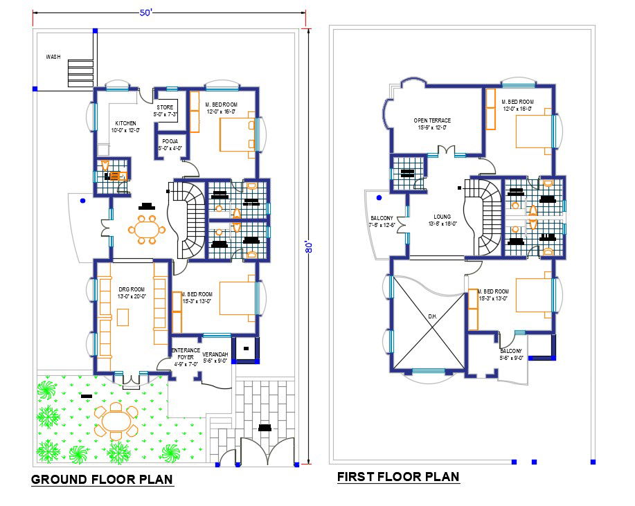 50X80 FT House Plan AutoCAD Drawing Download DWG File