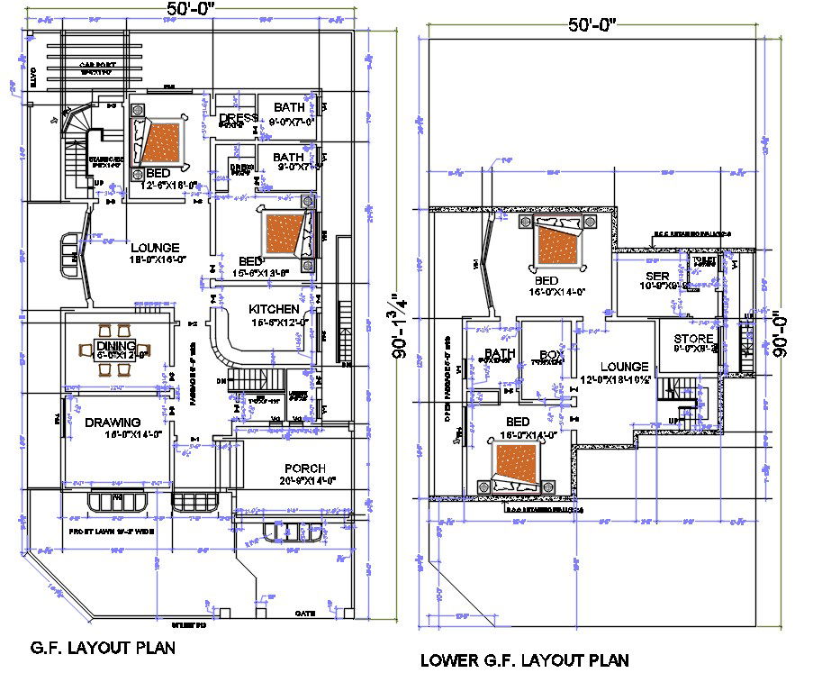 50X90 Architecture House Ground Floor And First Floor Plan DWG File
