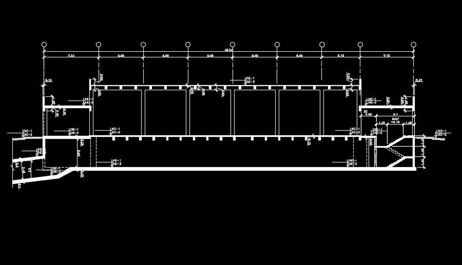 50m length of the industrial building section view