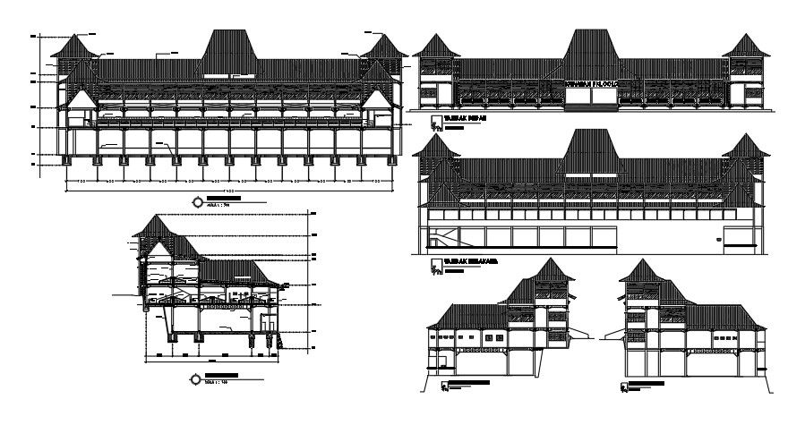 50’x125’ shop cum room building elevation and section views