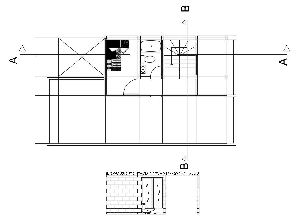 50’x23’ second floor house plan is given in this AutoCAD drawing file. Download now.