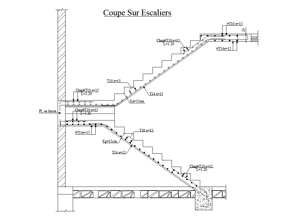 50x32m shopping complex plan of staircase section view is given in this AutoCAD drawing model.Download now.