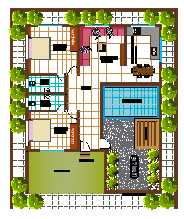 50' x 50' sqft House Plan With Swimming Pool Design DWG File