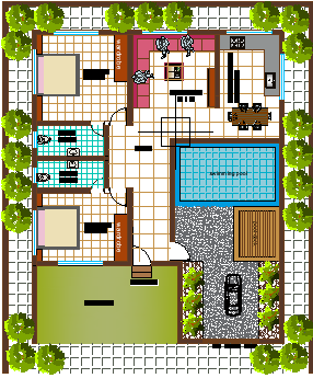 50' x 50' sqft House Plan With Swimming Pool Design DWG File