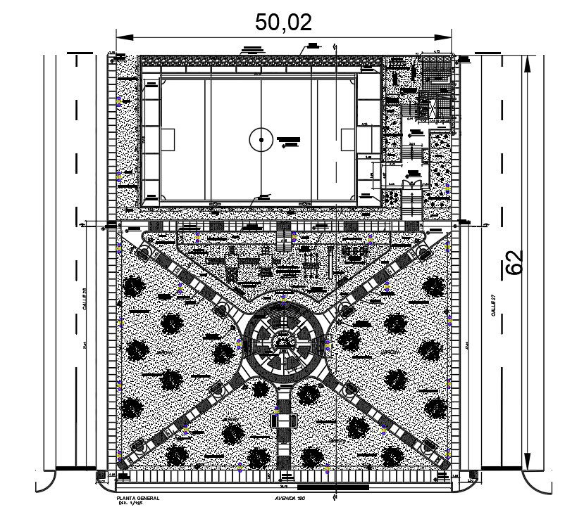 50x60m public garden cum park is given in this Autocad drawing file. Download the Autocad model.