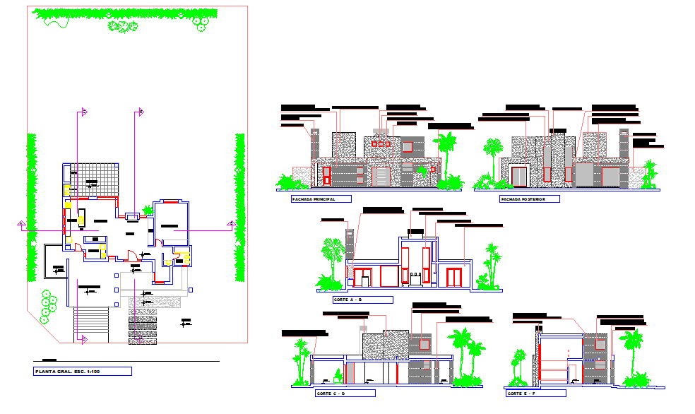 Modern Elevation Design DWG 18x25m with Floor Plan and Section Details
