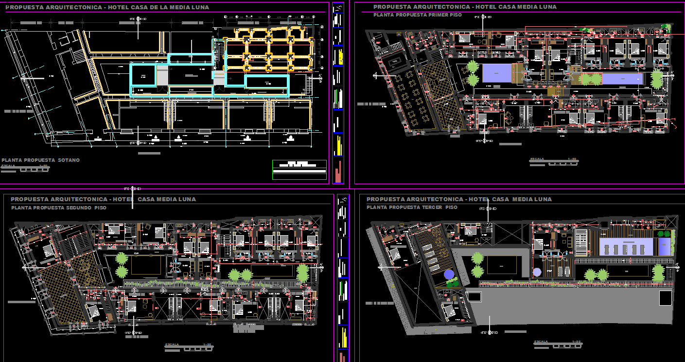 Proposed Hotel DWG Design Layout with Floor and Section Plan