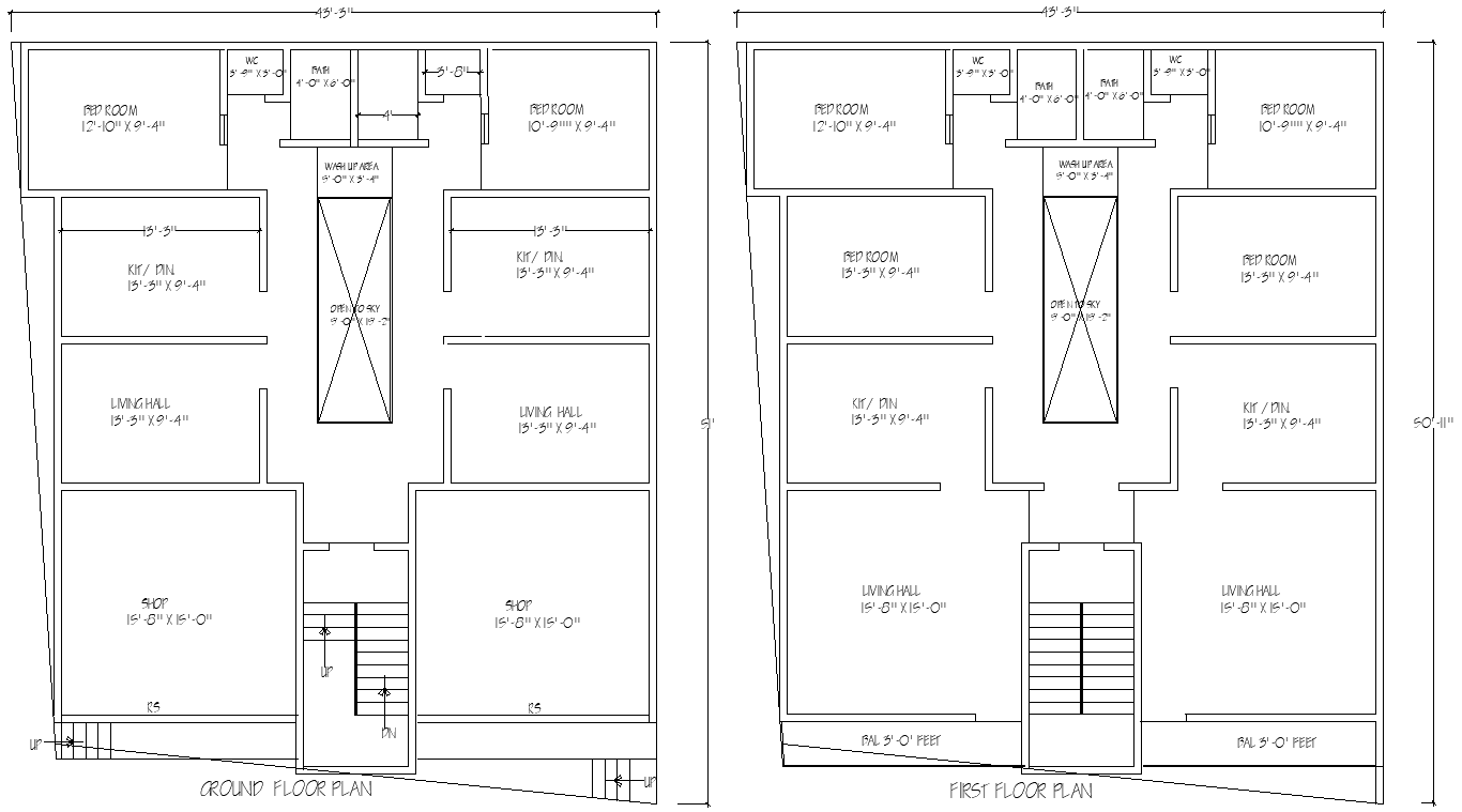 51ftx43.3ft Residential and Shop Layout DWG Drawing