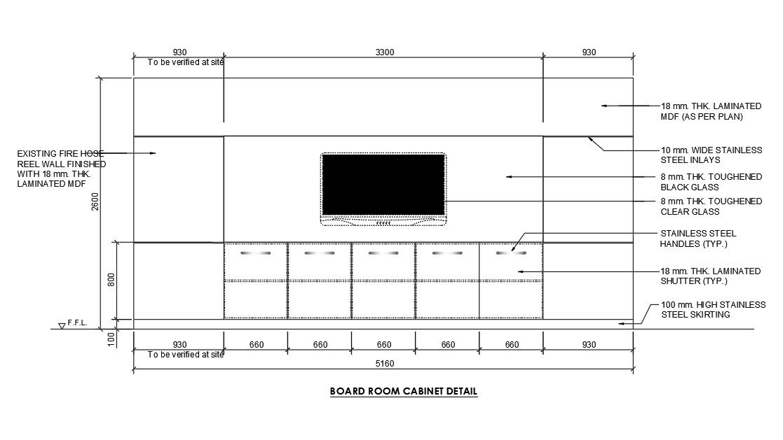 51x26m bank board room cabinet detail is given in this Autocad drawing file.Download the Autocad model.