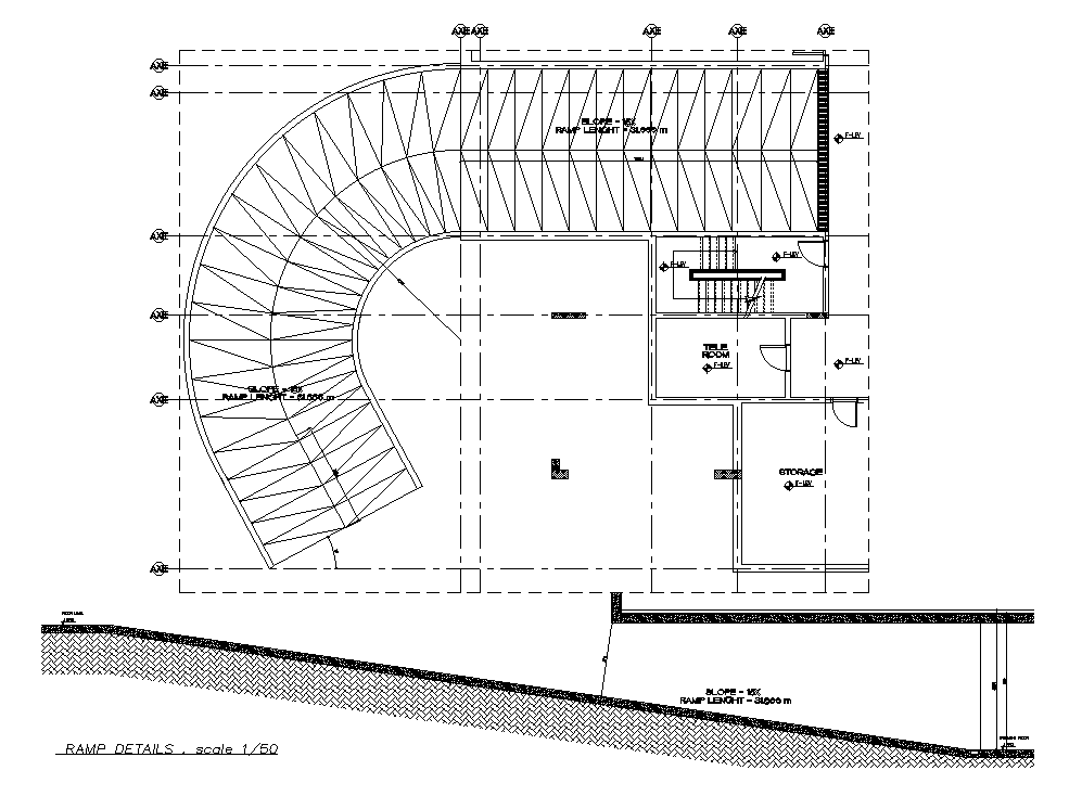 52x37m office building ramp plan is given in this CAD file