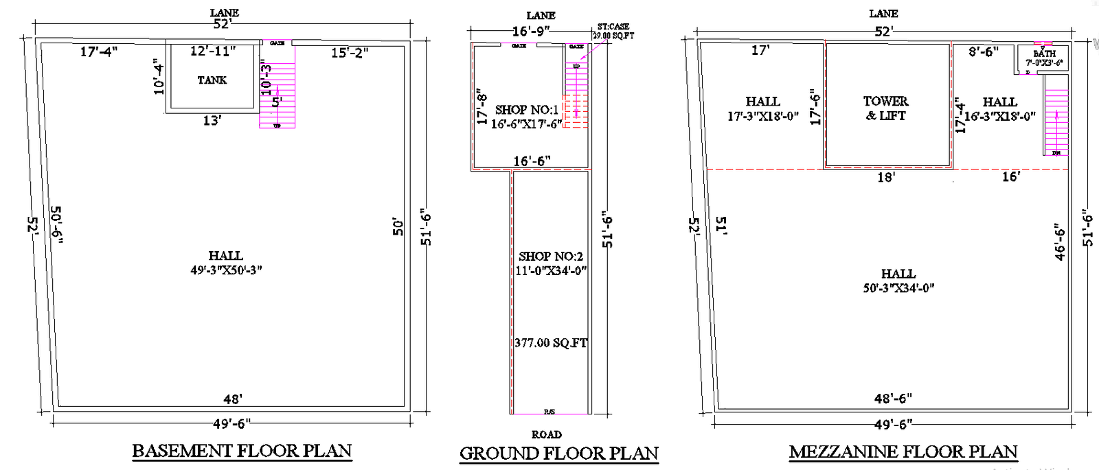52x52 Multi-Storey Commercial Building DWG Plan with Lift