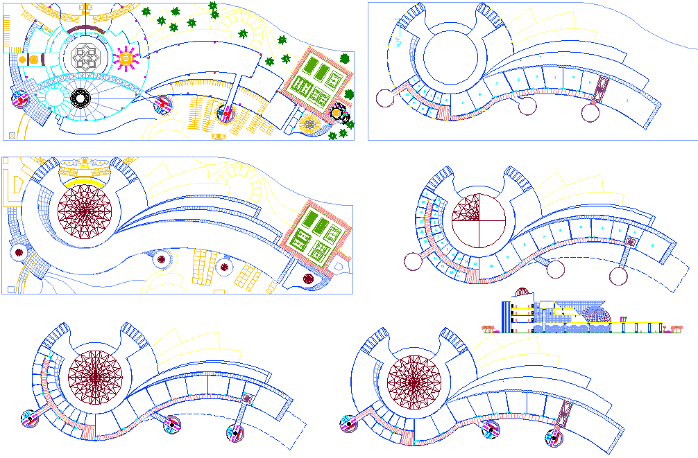 Arts School AutoCAD DWG with Multi Floor Plan and Elevation Layout