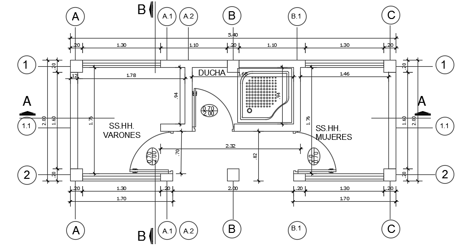 5400x2000mm toilet plan AutoCAD drawing is given in this file