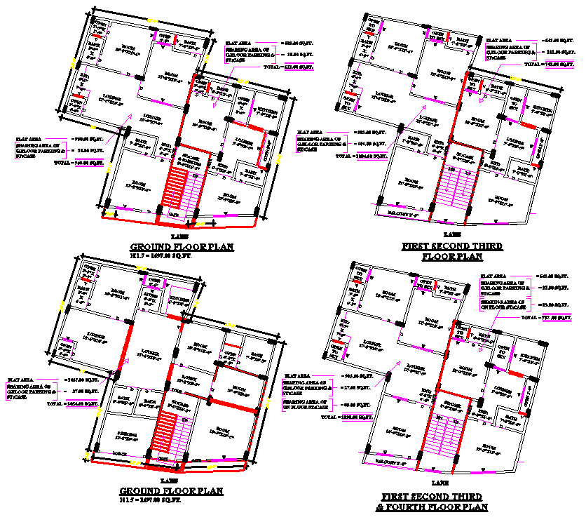 54x49 Residential Apartment DWG with Two Layout Options