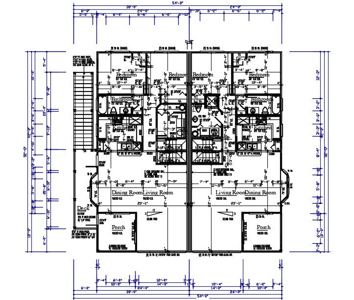54'X52' Architecture Joint House Ground Floor Plan DWG File
