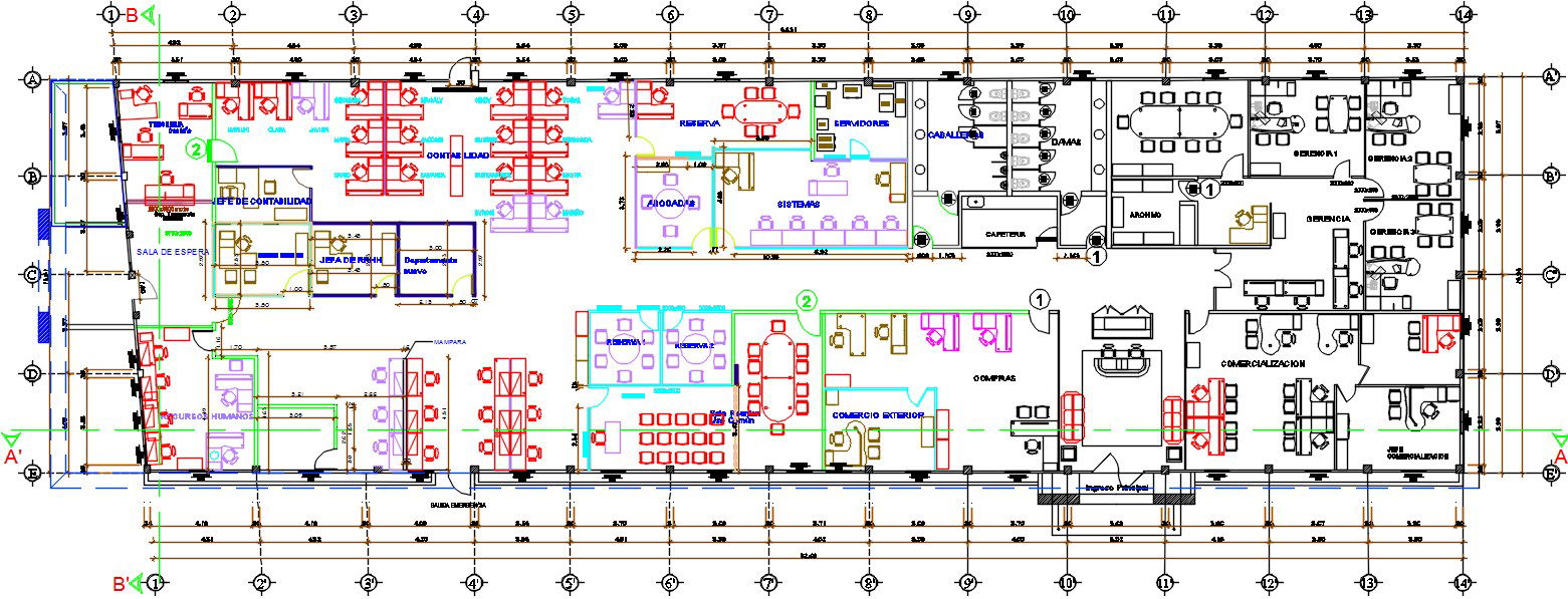 54x15m administration office plan 2D AutoCAD drawing