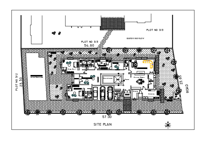 54x23m luxury villa plan site layout cad drawing is given in this file