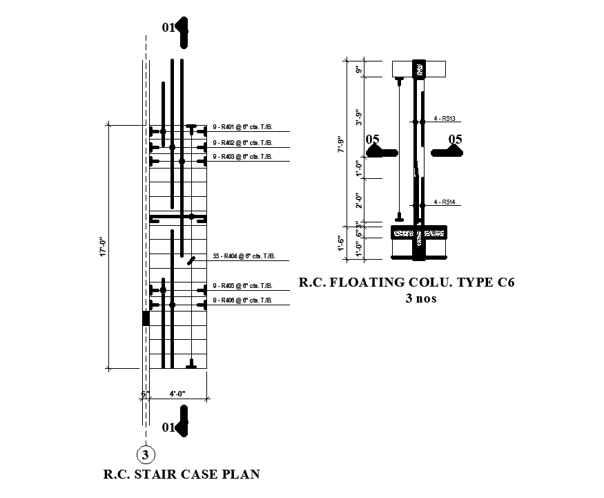 54’x54’ house plan of RC staircase plan is given in this Autocad drawing file. Download now.