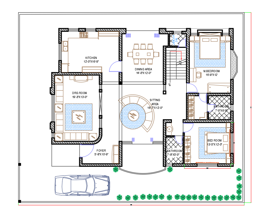 55X65 Feet House Interior Design Plan AutoCAD Drawing DWG File