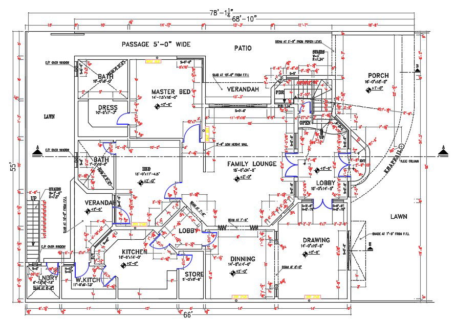 55'X78' House Floor Plan With Dimension CAD Drawing DWG File