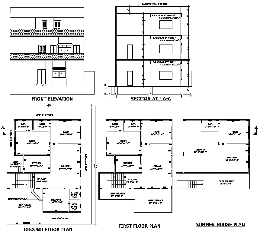 55x40 Multi-Unit Residential House Plan in CAD Drawing File