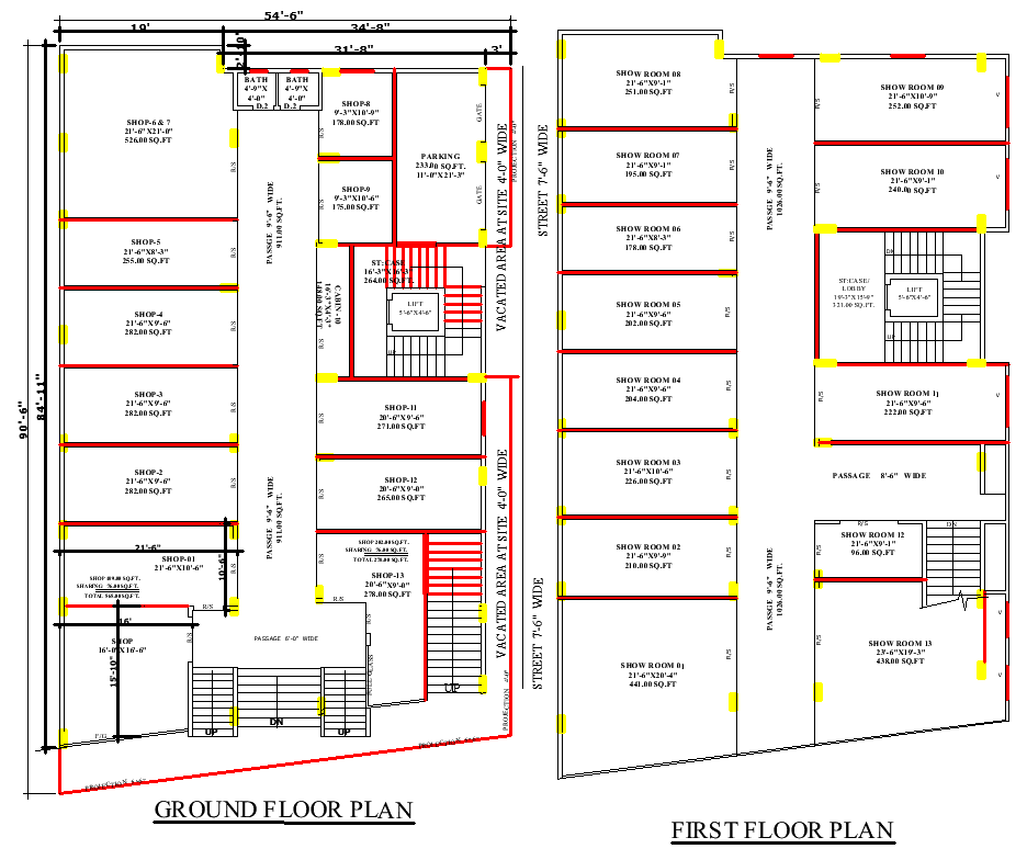 55×91 Commercial Building Plan in AutoCAD DWG File