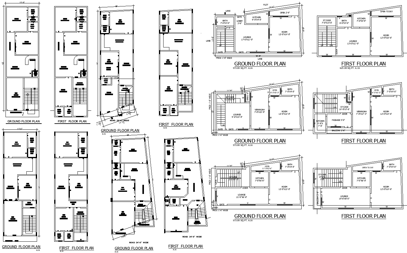 AutoCAD layout of 2RK house design for 56’x18’ plot