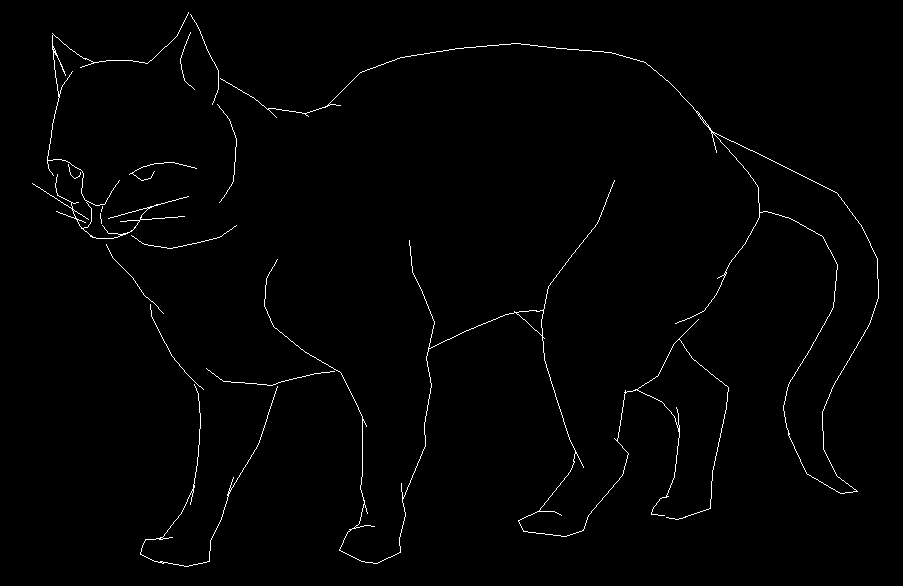 Cat CAD Drawing DWG with 2D Side View and Anatomical Line Detailing